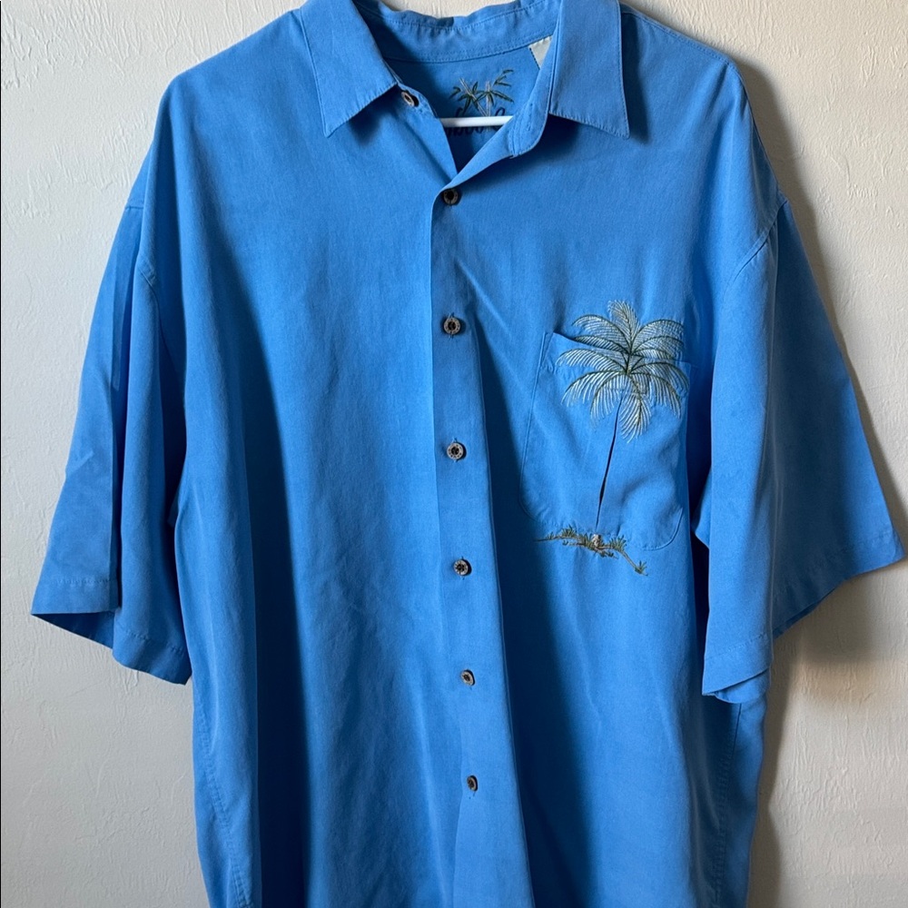 Tropical Blue Men's Casual Shirt with Palm Design